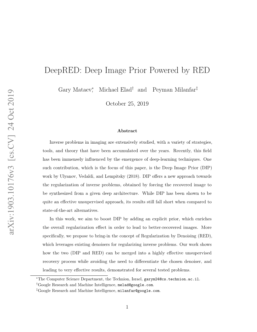 Deepred: Deep Image Prior Powered by RED Arxiv:1903.10176