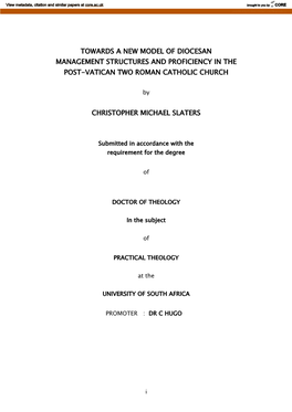 Towards a New Model of Diocesan Management Structures and Proficiency in the Post-Vatican Two Roman Catholic Church