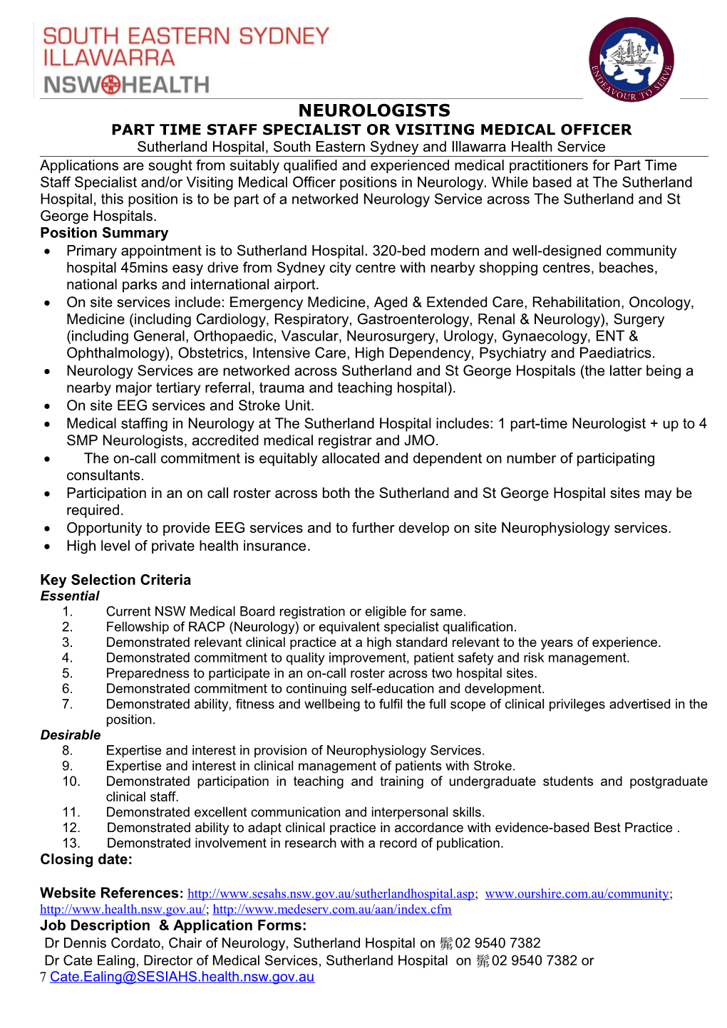 Area Health Service Medical Vacancy Information