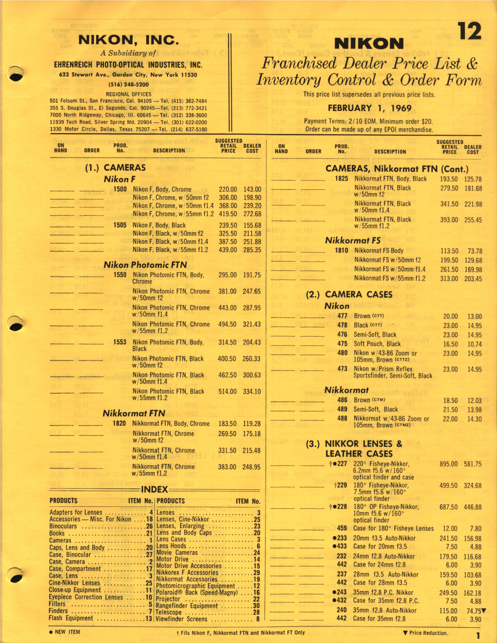 Franchised Dealer Price List & Inventory Control & Order Form