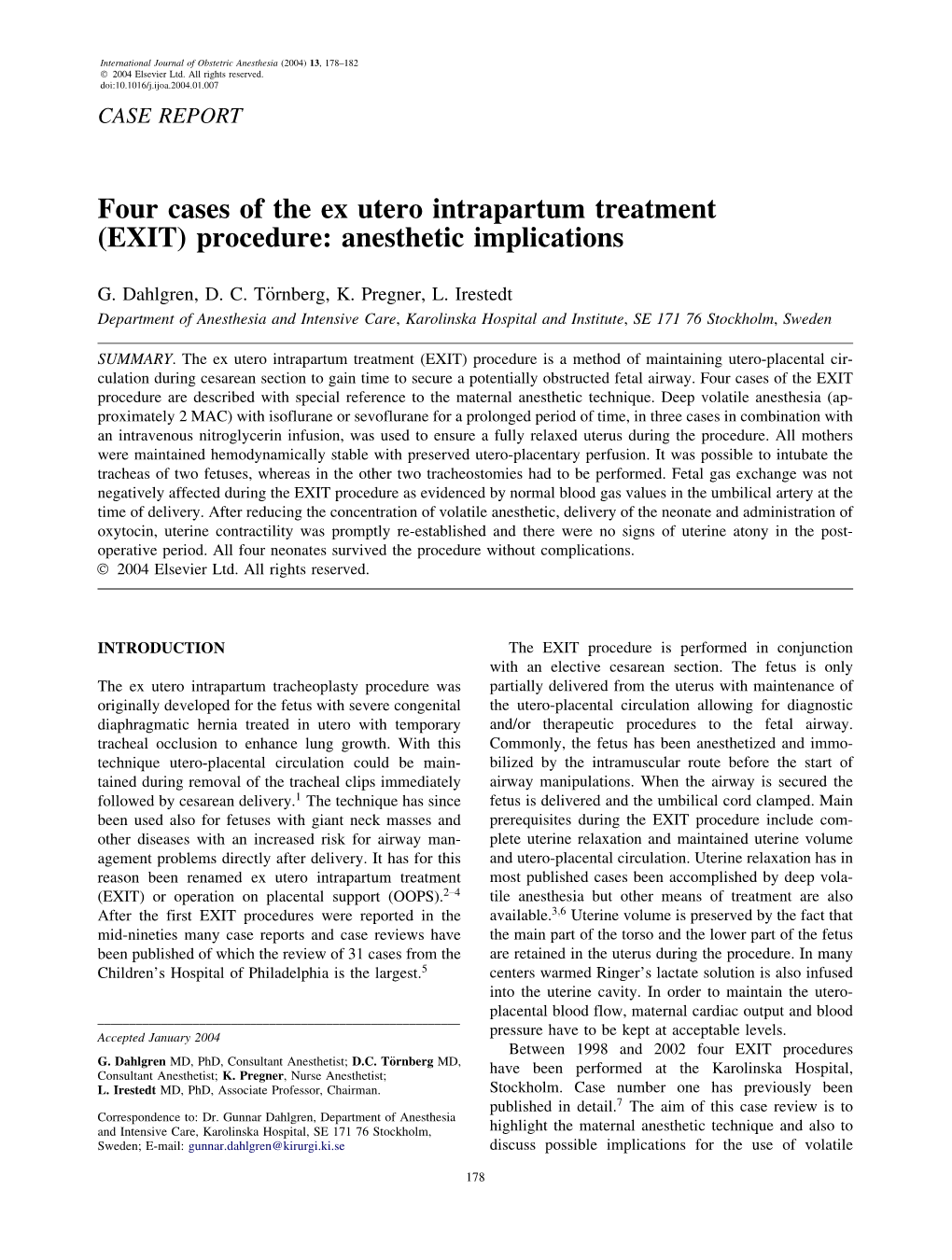 (EXIT) Procedure: Anesthetic Implications