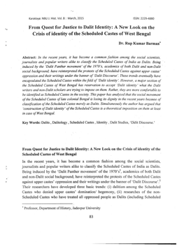 From Quest for Justice to Dalit Identity: a New Look on the Crisis of Identity of the Scheduled Castes of West Bengal