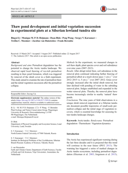 Thaw Pond Development and Initial Vegetation Succession in Experimental Plots at a Siberian Lowland Tundra Site