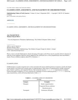 Classification, Assessment, and Management of Child