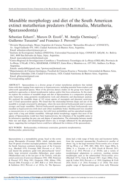 Mammalia, Metatheria, Sparassodonta) Sebastian Echarri1, Marcos D