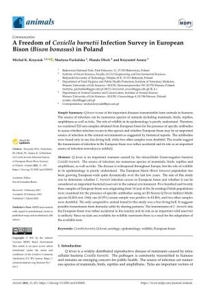 A Freedom of Coxiella Burnetii Infection Survey in European Bison (Bison Bonasus) in Poland