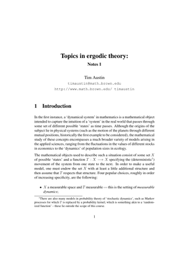 Topics in Ergodic Theory: Notes 1