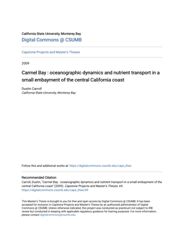 Carmel Bay : Oceanographic Dynamics and Nutrient Transport in a Small Embayment of the Central California Coast