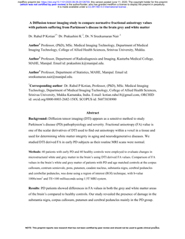 A Diffusion Tensor Imaging Study to Compare Normative Fractional