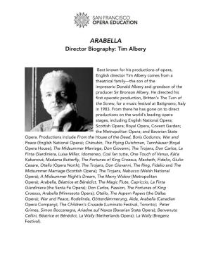 ARABELLA Director Biography: Tim Albery