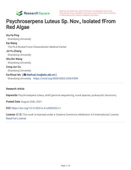 Psychroserpens Luteus Sp. Nov., Isolated Ffrom Red Algae