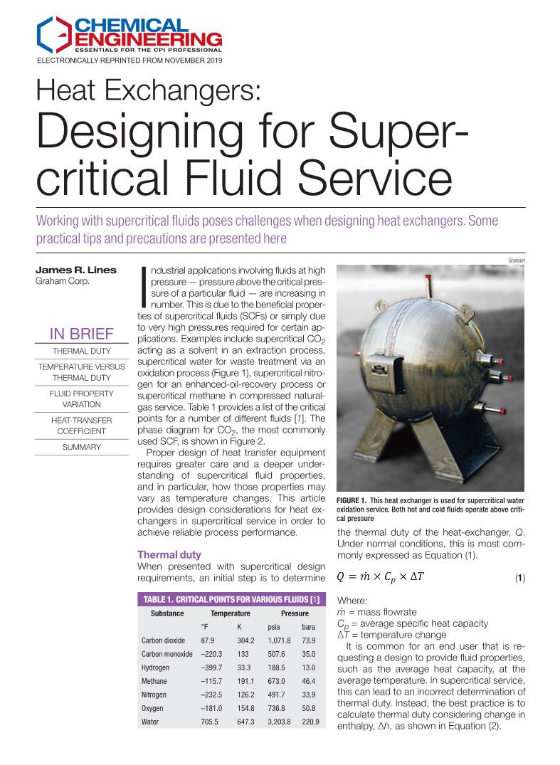 Designing for Super- Critical Fluid Service Working with Supercritical Fluids Poses Challenges When Designing Heat Exchangers