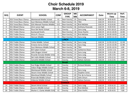 Choir Schedule 2019 March 6-8, 2019 GROUP ME Warm up Perf