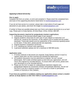 Bond University Postgraduate Application Form