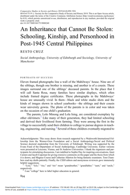 An Inheritance That Cannot Be Stolen: Schooling, Kinship, and Personhood in Post-1945 Central Philippines