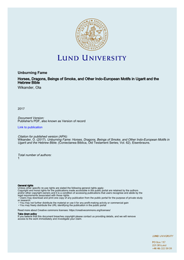 Unburning Fame Horses, Dragons, Beings of Smoke, and Other Indo-European Motifs in Ugarit and the Hebrew Bible Wikander, Ola