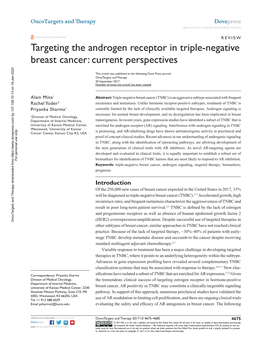 Targeting the Androgen Receptor in Triple-Negative Breast Cancer: Current Perspectives