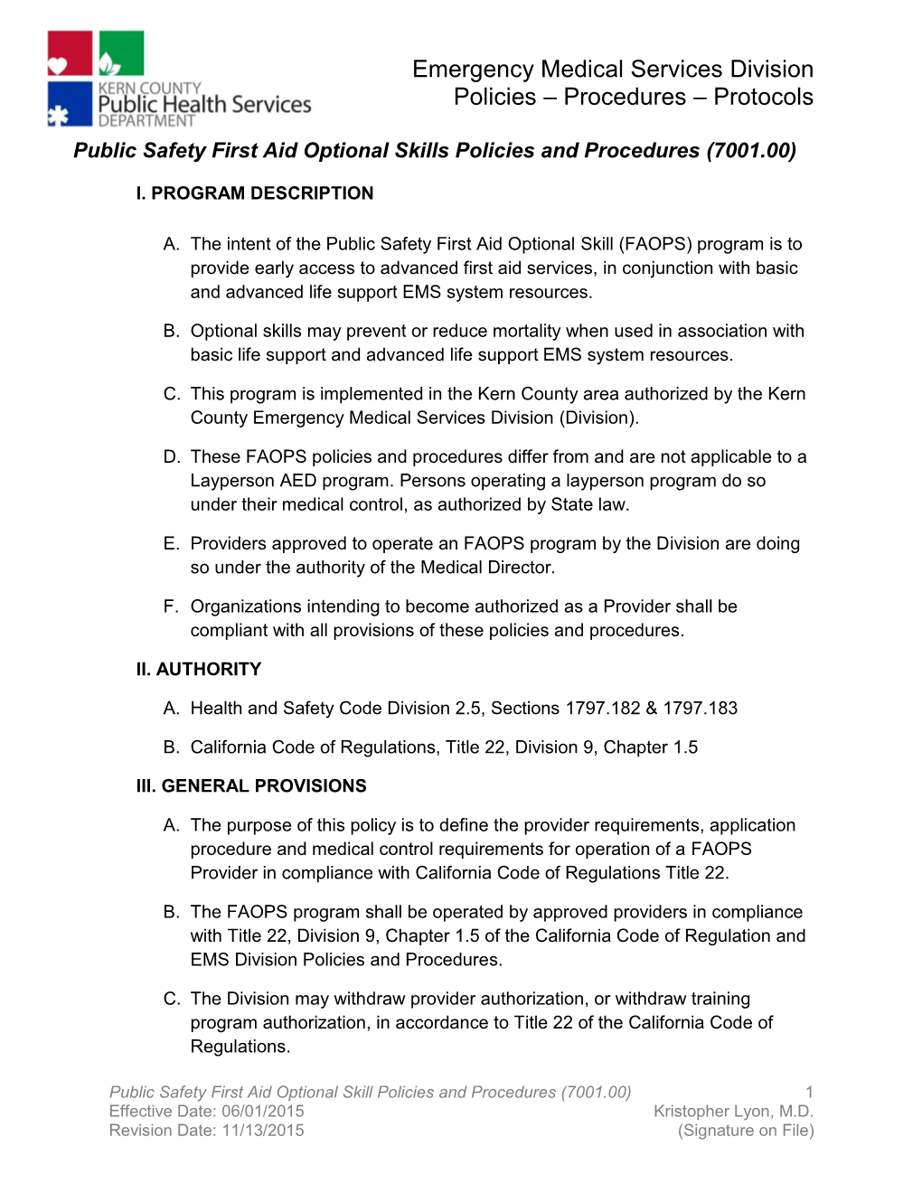 Public Safety First Aid Optional Skills Policy