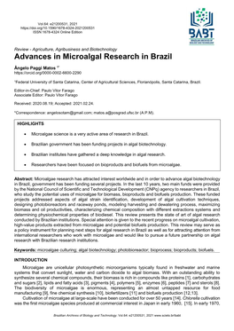 Advances in Microalgal Research in Brazil