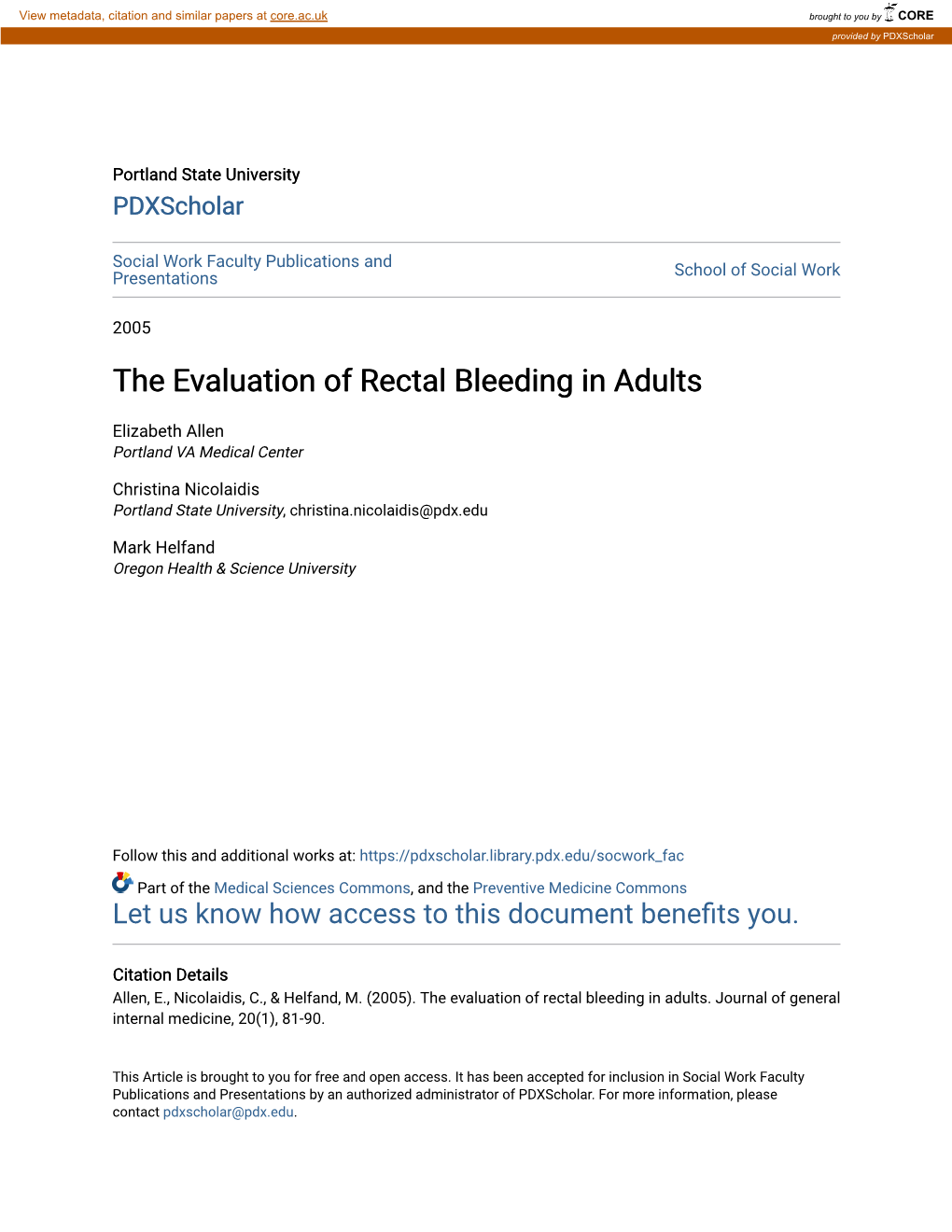 The Evaluation of Rectal Bleeding in Adults