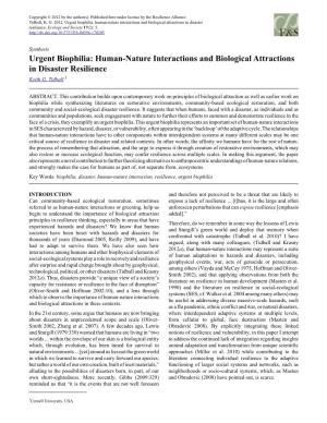 Urgent Biophilia: Human-Nature Interactions and Biological Attractions in Disaster Resilience