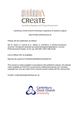 Canterbury Christ Church University's Repository of Research Outputs Please Cite This Publicati