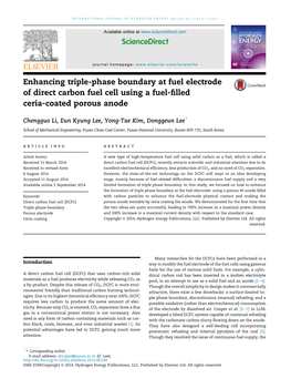 Enhancing Triple-Phase Boundary at Fuel Electrode of Direct Carbon Fuel Cell Using a Fuel-ﬁlled Ceria-Coated Porous Anode