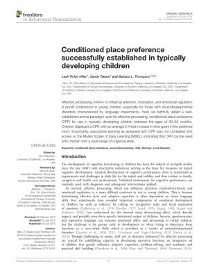Conditioned Place Preference Successfully Established in Typically Developing Children