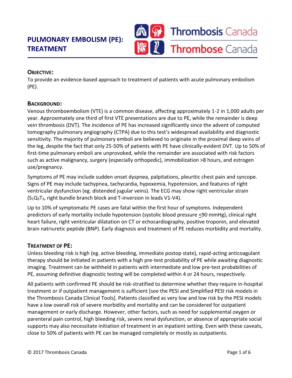 Pulmonary Embolism (Pe): Treatment