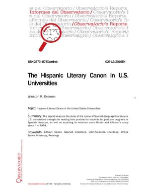 The Hispanic Literary Canon in U.S. Universities