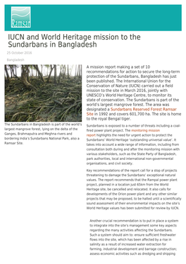 IUCN and World Heritage Mission to the Sundarbans in Bangladesh 25 October 2016