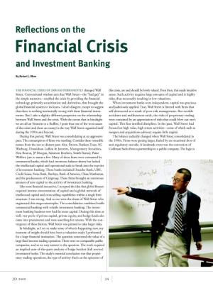 Reflections on the Financial Crisis and Investment Banking