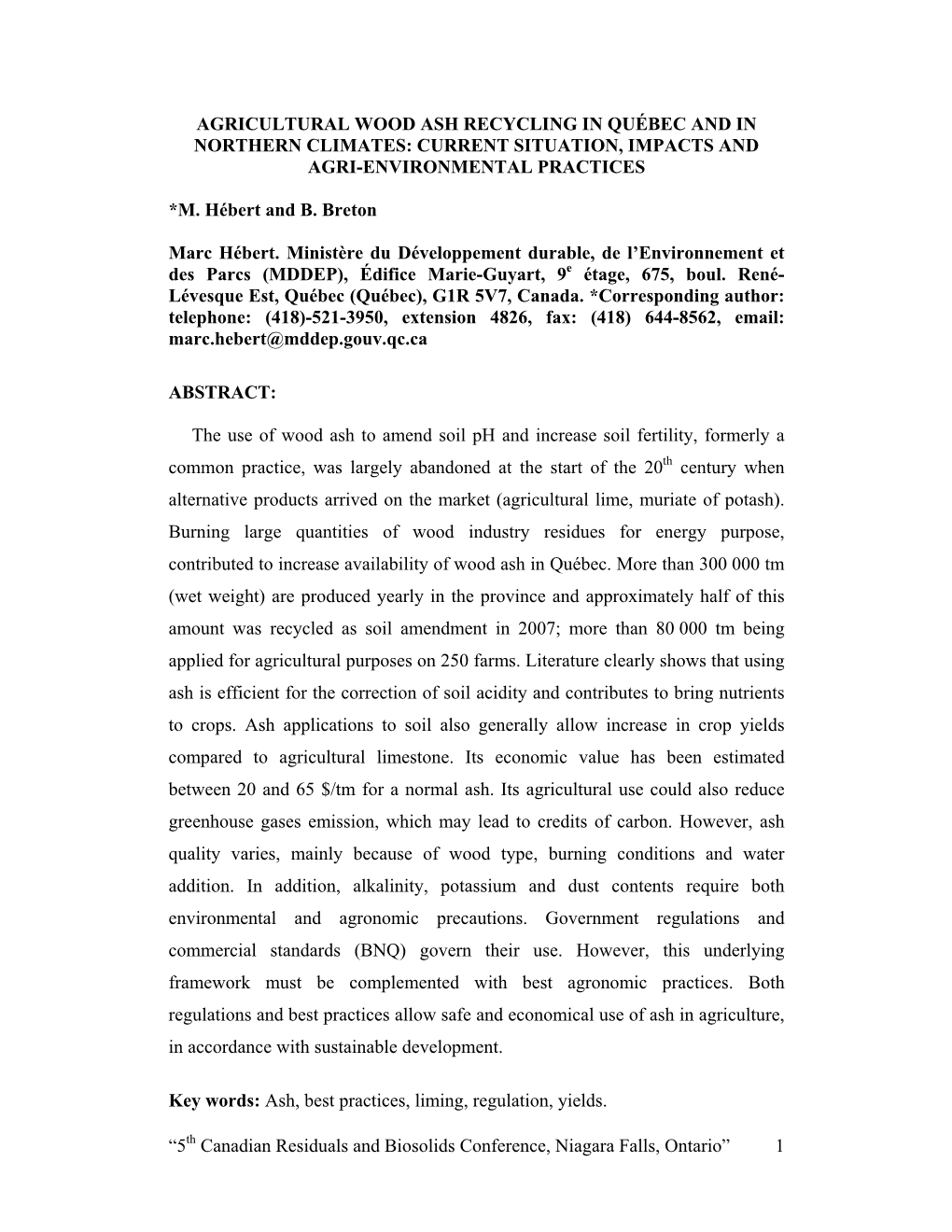 Agricultural Wood Ash Recycling in Québec and in Northern Climates: Current Situation, Impacts and Agri-Environmental Practices