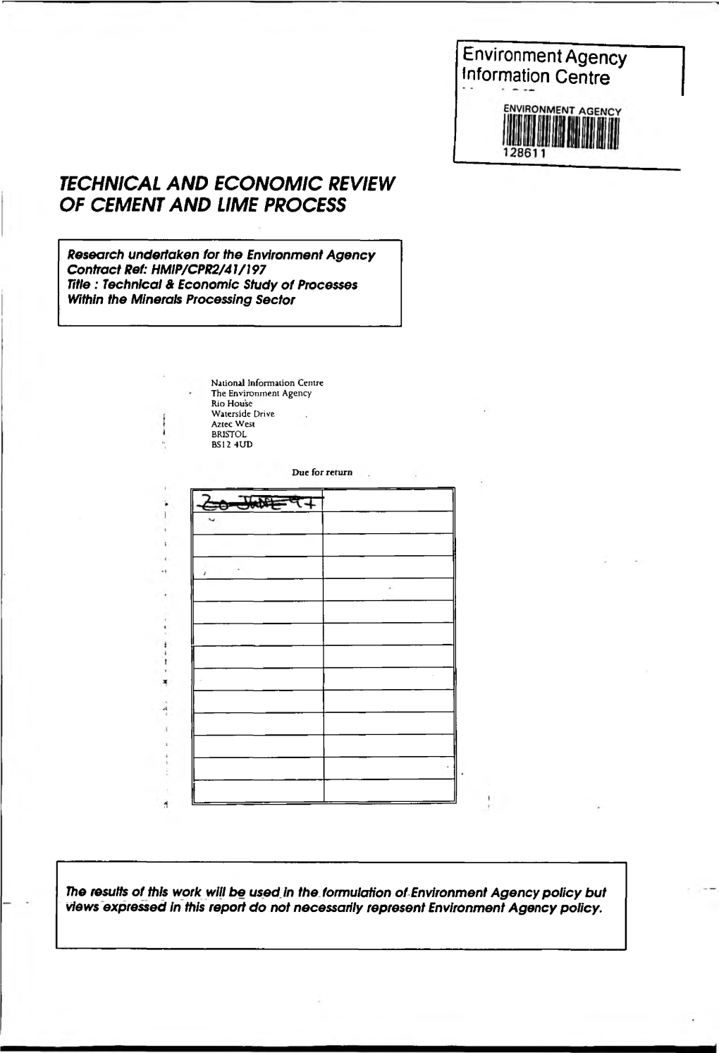 Technical and Economic Review of Cement and Lime Process