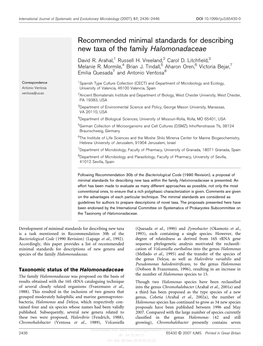 Recommended Minimal Standards for Describing New Taxa of the Family Halomonadaceae