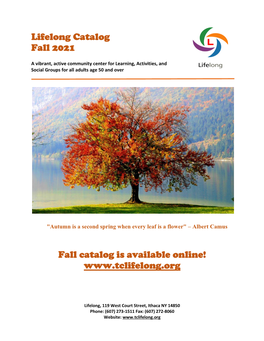 Lifelong Catalog Fall 2021 Fall Catalog Is Available Online!