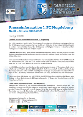 Presseinformation 1. FC Magdeburg Nr