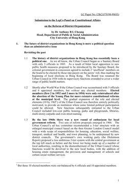 Submission to the Legco Panel on Constitutional Affairs on the Reform
