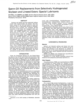 Sperm Oil Replacements from Selectively Hydrogenated Soybean and Linseed Esters: Special Lubricants