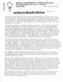 Crisis in South Africa 1 May 1993