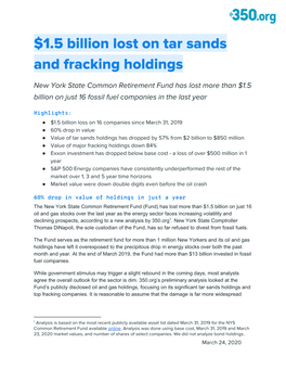 $1.5 Billion Lost on Tar Sands and Fracking Holdings