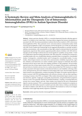 A Systematic Review and Meta-Analysis of Immunoglobulin G Abnormalities and the Therapeutic Use of Intravenous Immunoglobulins (IVIG) in Autism Spectrum Disorder