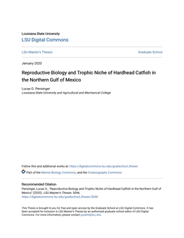 Reproductive Biology and Trophic Niche of Hardhead Catfish in the Northern Gulf of Mexico