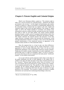 Chapter I: Patents English and Colonial Origins