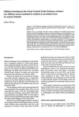 Offshore Breeding in the Great Crested Grebe Podiceps Cristatus: Two Offshore Areas Examined in Relation to an Inshore Area in W