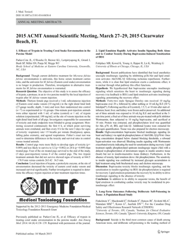 2015 ACMT Annual Scientific Meeting, March 27–29, 2015 Clearwater Beach, FL