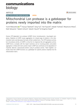 Mitochondrial Lon Protease Is a Gatekeeper for Proteins Newly