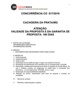 Concorrência Co 017/2016 Cachoeira Da Prata/Mg Atenção