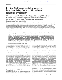 In Vitro Iclip-Based Modeling Uncovers How the Splicing Factor U2AF2 Relies on Regulation by Cofactors