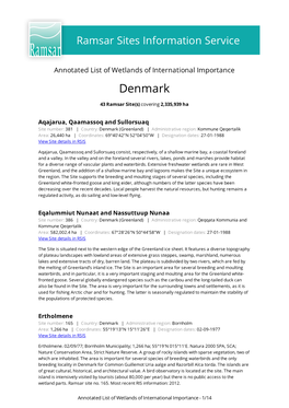 Annotated List of Wetlands of International Importance Denmark